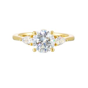 14K YG 3/8 ct. tw. Diamond Three Stone Engagement Ring. Semi Mount for 1 1/2 ct. tw. Round Center.