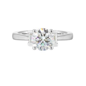14K WG 1/3 ct. tw. Diamond Three Stone Engagement Ring. Semi Mount for 1 1/2 ct. tw. Round Center.