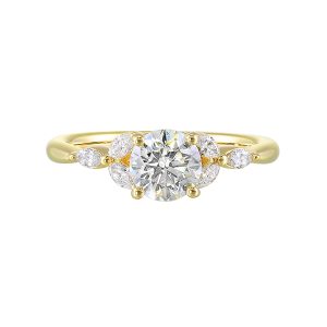 14K YG 1/5 ct. tw. Diamond Nature Inspired Engagement Ring. Semi Mount for 1 1/2 ct. tw. Round Center.