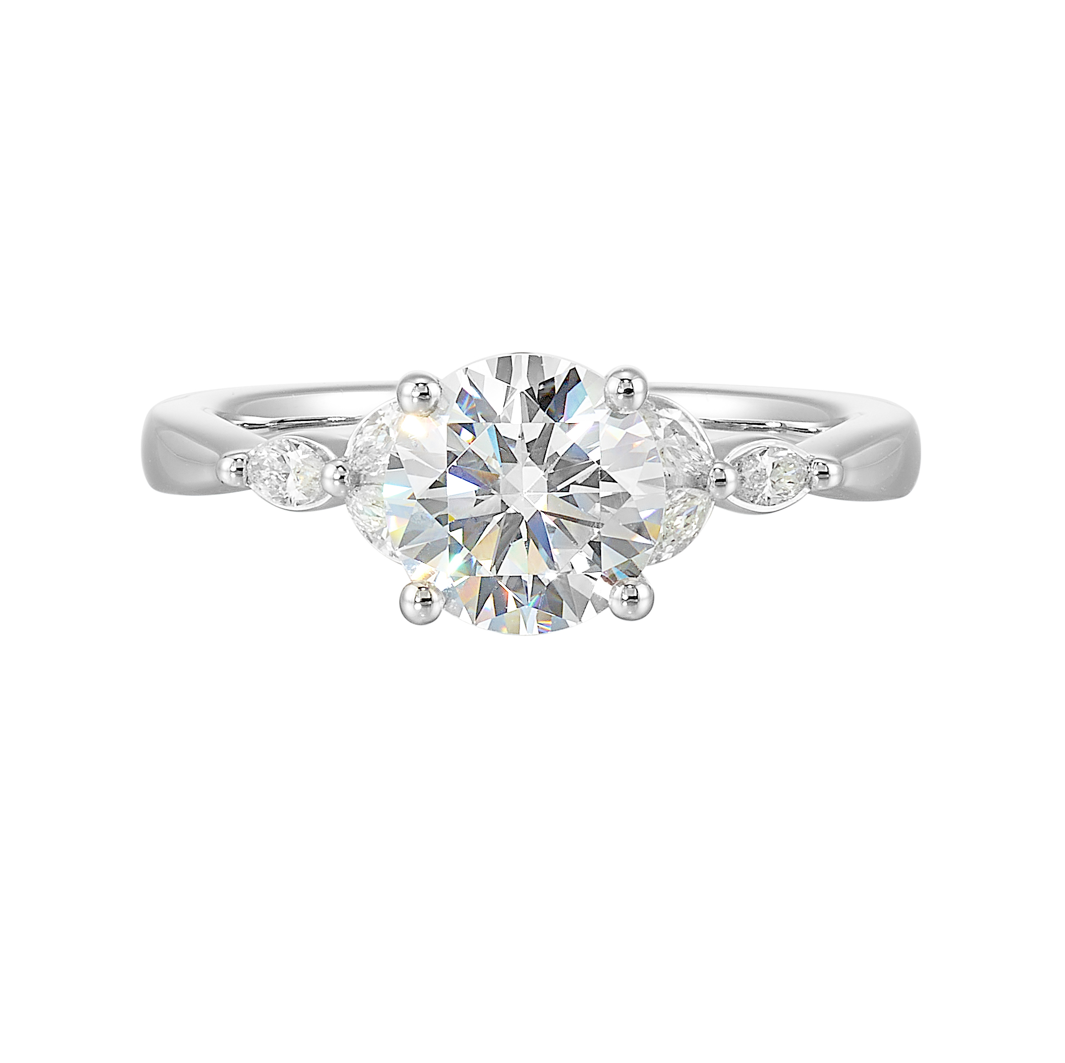 14K WG 1/5 ct. tw. Diamond Nature Inspired Engagement Ring. Semi Mount for 1 1/2 ct. tw. Round Center.