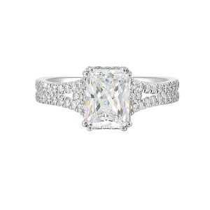 14K WG 3/8 ct. tw. Diamond Hidden Halo Engagement Ring. Semi Mount for 2 ct. tw. Emerald Cut Center.