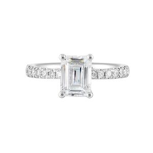 14K WG 1/4 ct. tw. Diamond Engagement Ring. Semi Mount for 1 1/2 ct. tw. Emerald Cut Center.