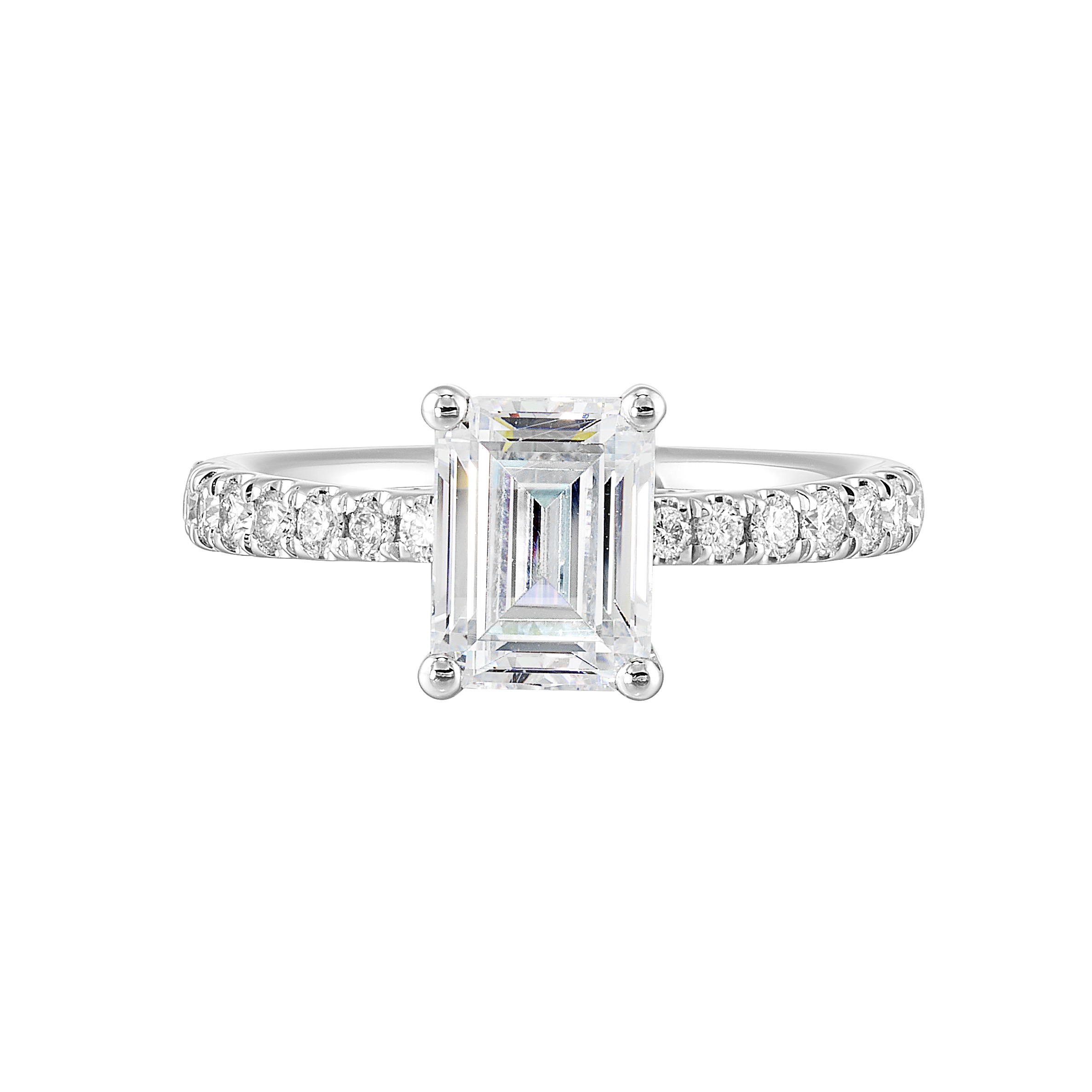 14K WG 1/4 ct. tw. Diamond Engagement Ring. Semi Mount for 1 1/2 ct. tw. Emerald Cut Center.