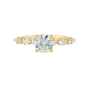 14K YG 1/2 ct. tw. Diamond Hidden Halo Engagement Ring. Semi Mount for 1 ct. tw. Round Center.