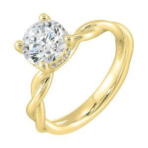 14K YG 1/20 ct. tw. Diamond Hidden Halo Solitaire Engagement Ring. Semi Mount for 1 1/2 ct. tw. Round Center.