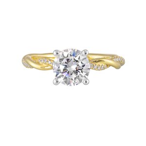 14K WYG 1/8 ct. tw. Diamond Hidden Halo Accent Engagement Ring. Semi Mount for 1 ct. tw. Round Center.