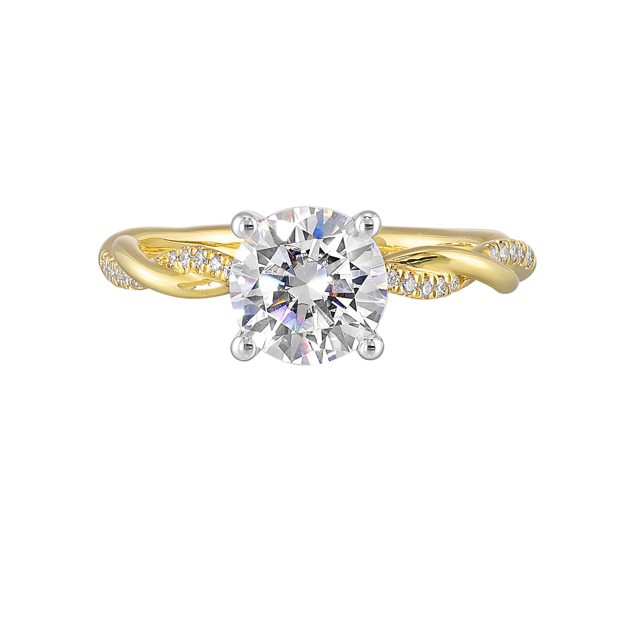 14K WYG 1/8 ct. tw. Diamond Hidden Halo Accent Engagement Ring. Semi Mount for 1 ct. tw. Round Center.