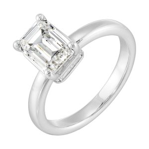 14K WG 1/4 ct. tw. Diamond Hidden Halo Engagement Ring. Semi Mount for 2 ct. tw. Emerald Cut Center.
