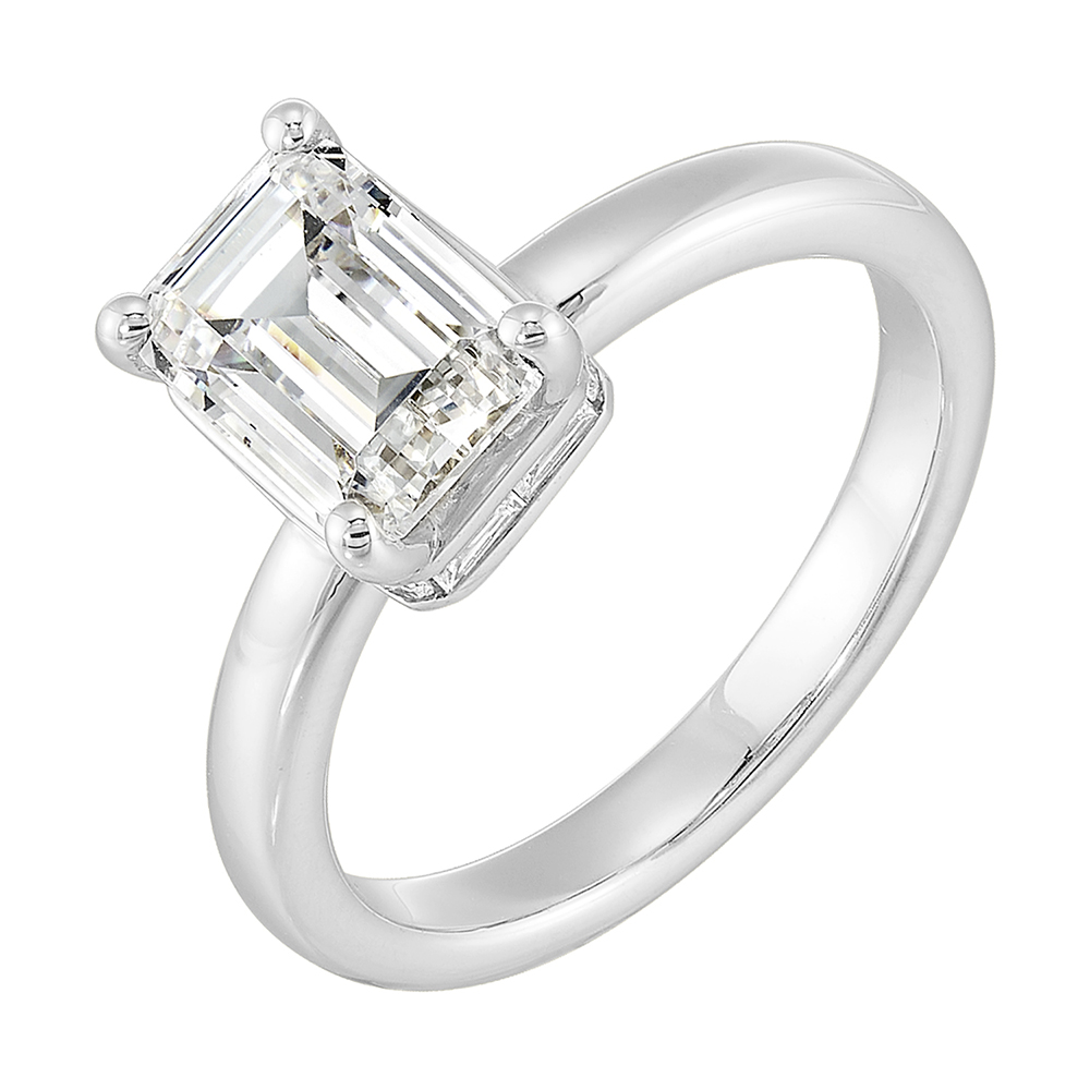 14K WG 1/4 ct. tw. Diamond Hidden Halo Engagement Ring. Semi Mount for 2 ct. tw. Emerald Cut Center.