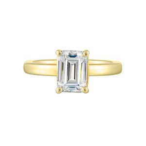 14K YG 1/4 ct. tw. Diamond Hidden Halo Engagement Ring. Semi Mount for 2 ct. tw. Emerald Cut Center.