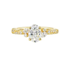 14K WG 1/4 ct. tw. Diamond Nature Inspired Engagement Ring. Semi Mount for 1 ct. tw. Oval Center.