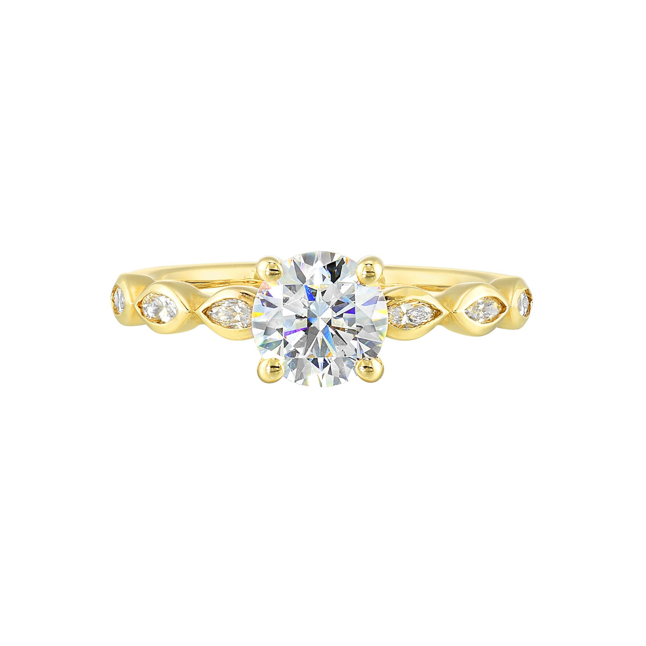 14K YG 1/4 ct. tw. Diamond Engagement Ring. Semi Mount for 1 ct. tw. Round Center.
