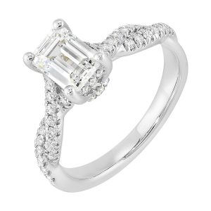 14K WG 1/3 ct. tw. Diamond Engagement Ring. Semi Mount for 1 1/2 ct. tw. Emerald Cut Center.