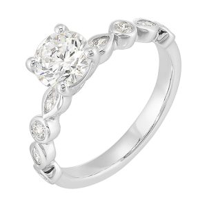 14K WG 1/3 ct. tw. Diamond Engagement Ring. Semi Mount for 1 ct. tw. Round Center.