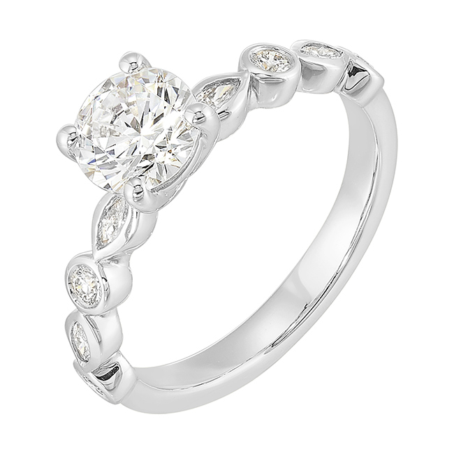 14K WG 1/3 ct. tw. Diamond Engagement Ring. Semi Mount for 1 ct. tw. Round Center.