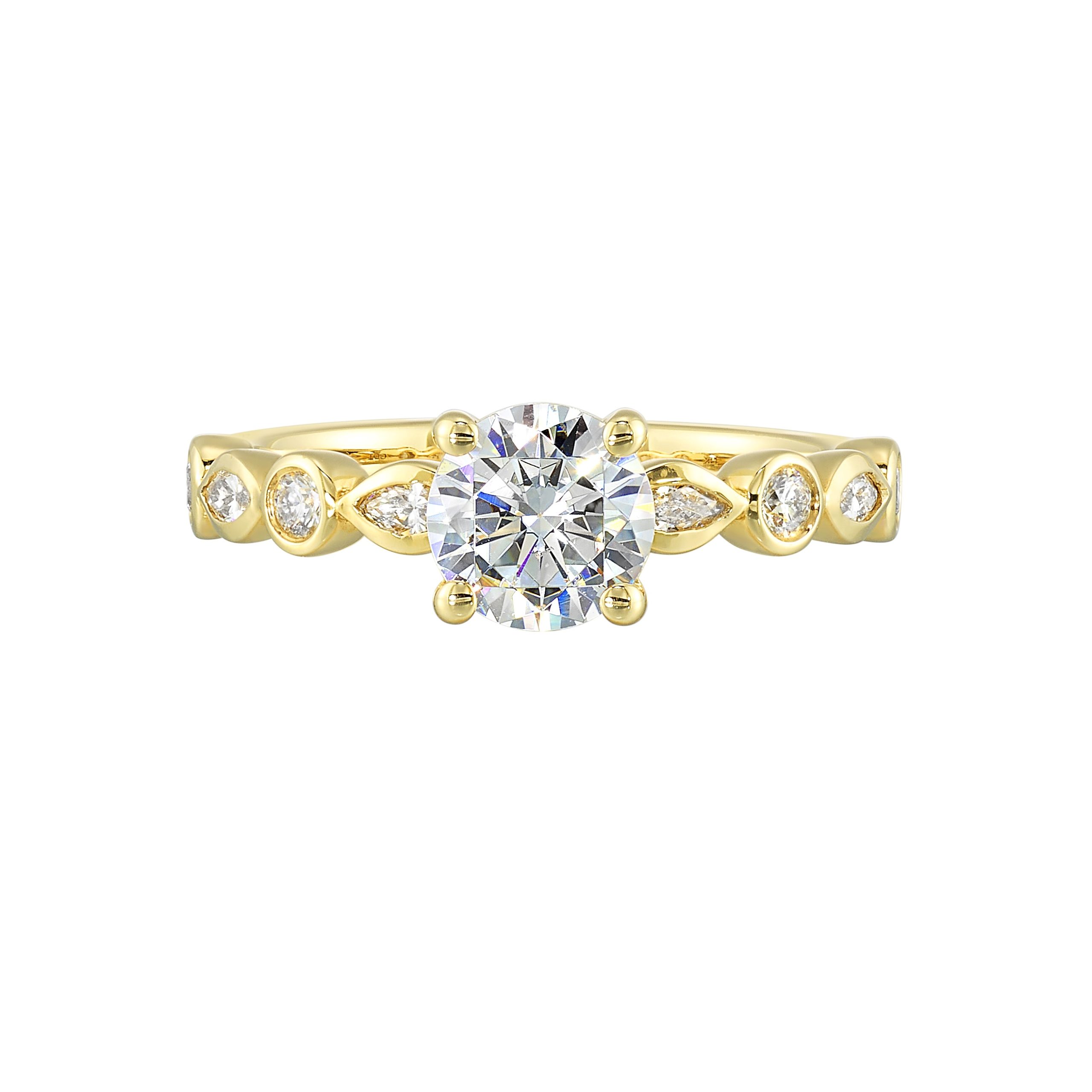 14K YG 1/3 ct. tw. Diamond Engagement Ring. Semi Mount for 1 ct. tw. Round Center.