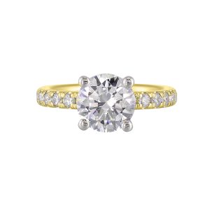 14K WYG 3/8 ct. tw. Diamond Engagement Ring. Semi Mount for 2 ct. tw. Round Center.