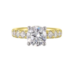 14K WYG 7/8 ct. tw. Diamond Engagement Ring. Semi Mount for 2 ct. tw. Round Center.