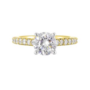 14K WYG 1/2 ct. tw. Diamond Hidden Halo Engagement Ring. Semi Mount for 1 1/2 ct. tw. Round Center.
