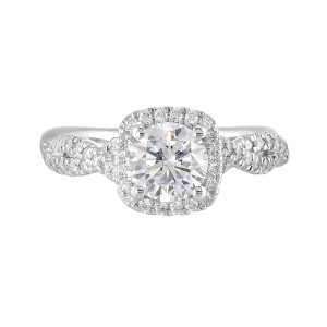 14K WG 1/3 ct. tw. Diamond Halo Engagement Ring. Semi Mount for 1 ct. tw. Round Center.