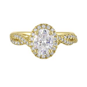 14K YG 3/8 ct. tw. Diamond Halo Engagement Ring. Semi Mount for 1 ct. tw. Oval Center.
