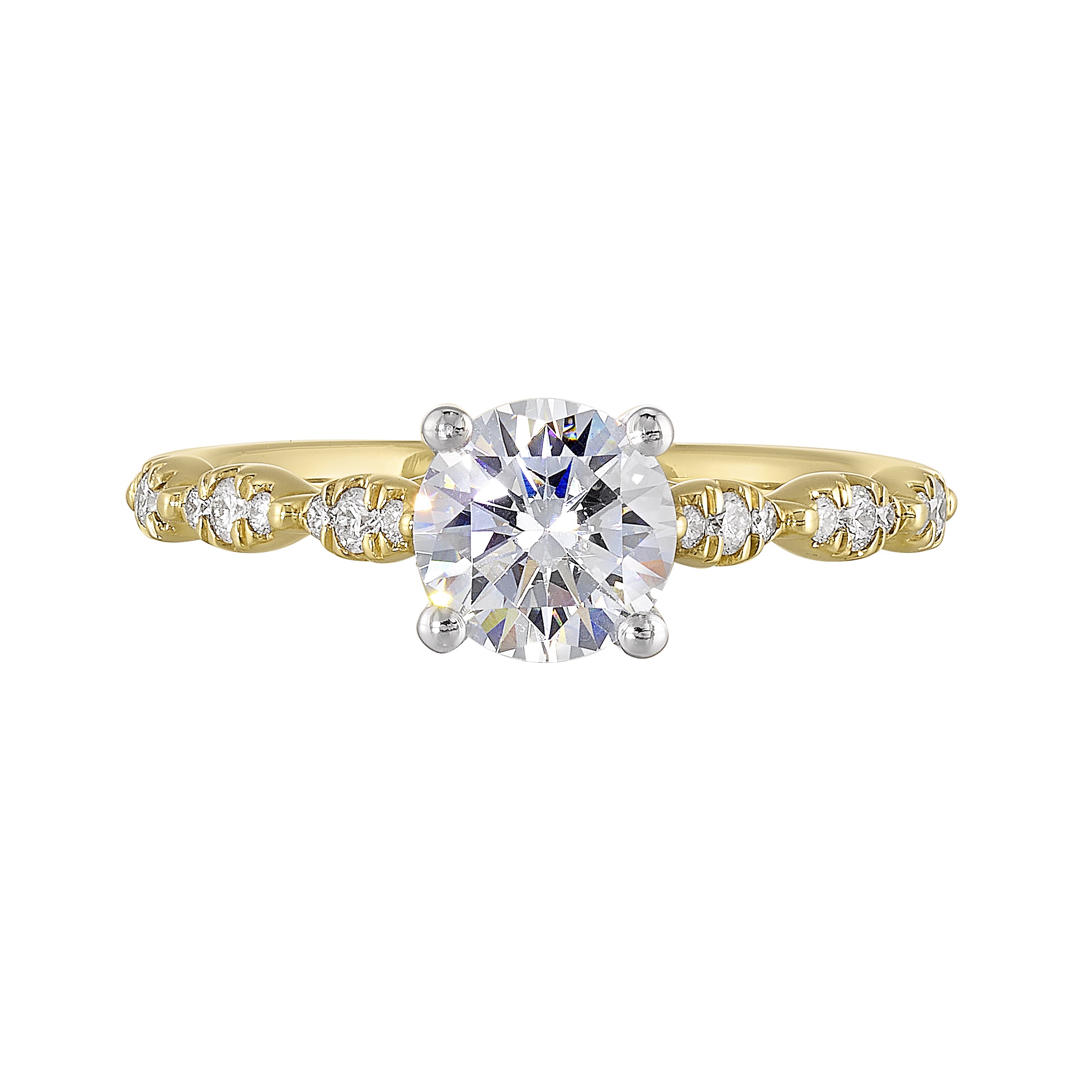 14K WYG 1/6 ct. tw. Diamond Engagement Ring. Semi Mount for 1 ct. tw. Round Center.