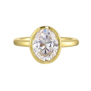 14K YG Diamond Bezel Set Solitaire Engagement Ring. Semi Mount for 2 1/2 ct. tw. Oval Center.
