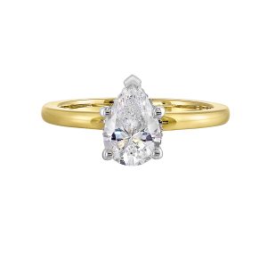 14K WYG 1/20 ct. tw. Diamond Hidden Halo Solitaire Engagement Ring. Semi Mount for 1 1/2 ct. tw. Pear Center.