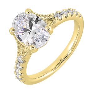 14K YG 1/3 ct. tw. Diamond Engagement Ring. Semi Mount for 2 ct. tw. Oval Center.