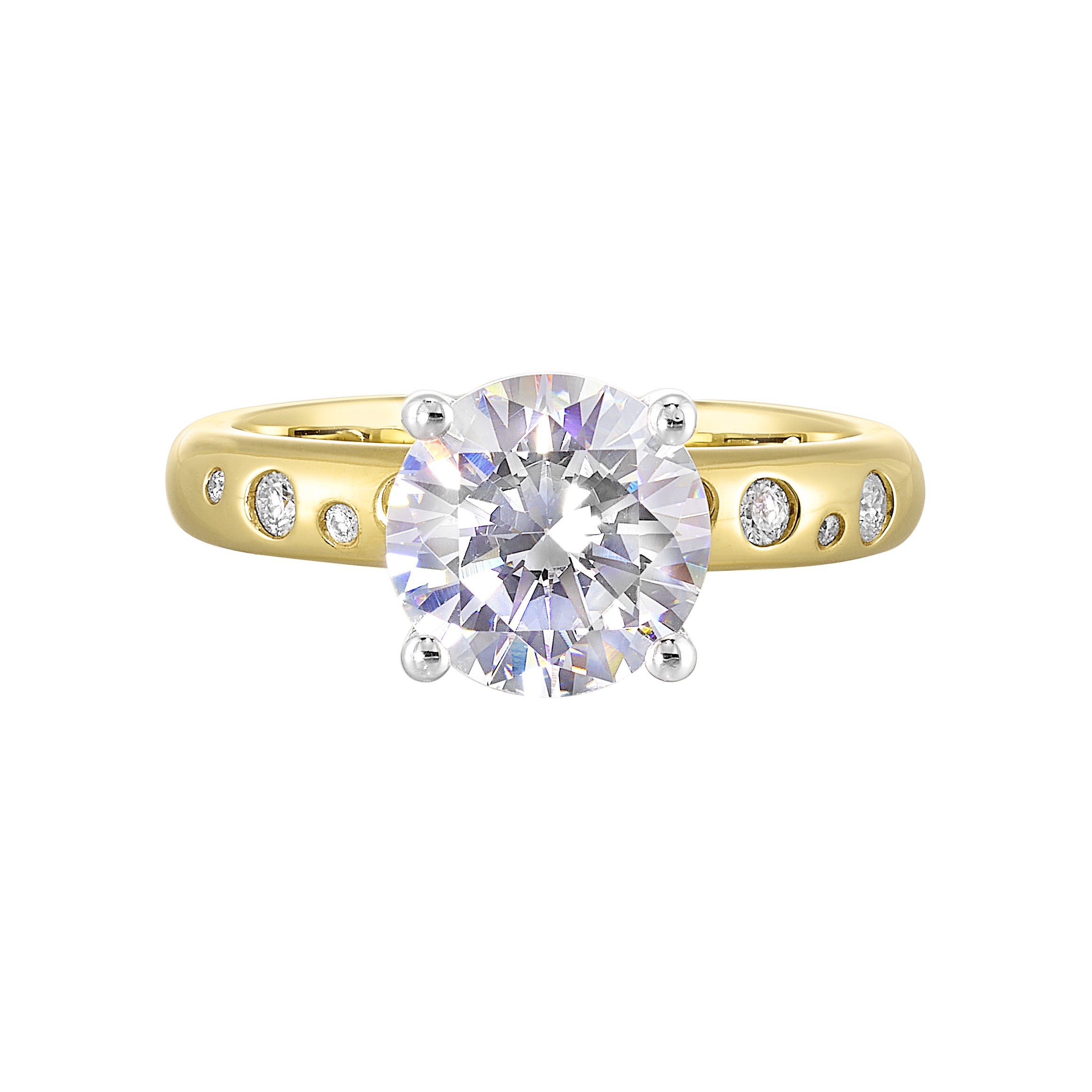 14K WYG 1/10 ct. tw. Diamond Engagement Ring. Semi Mount for 2 ct. tw. Round Center.