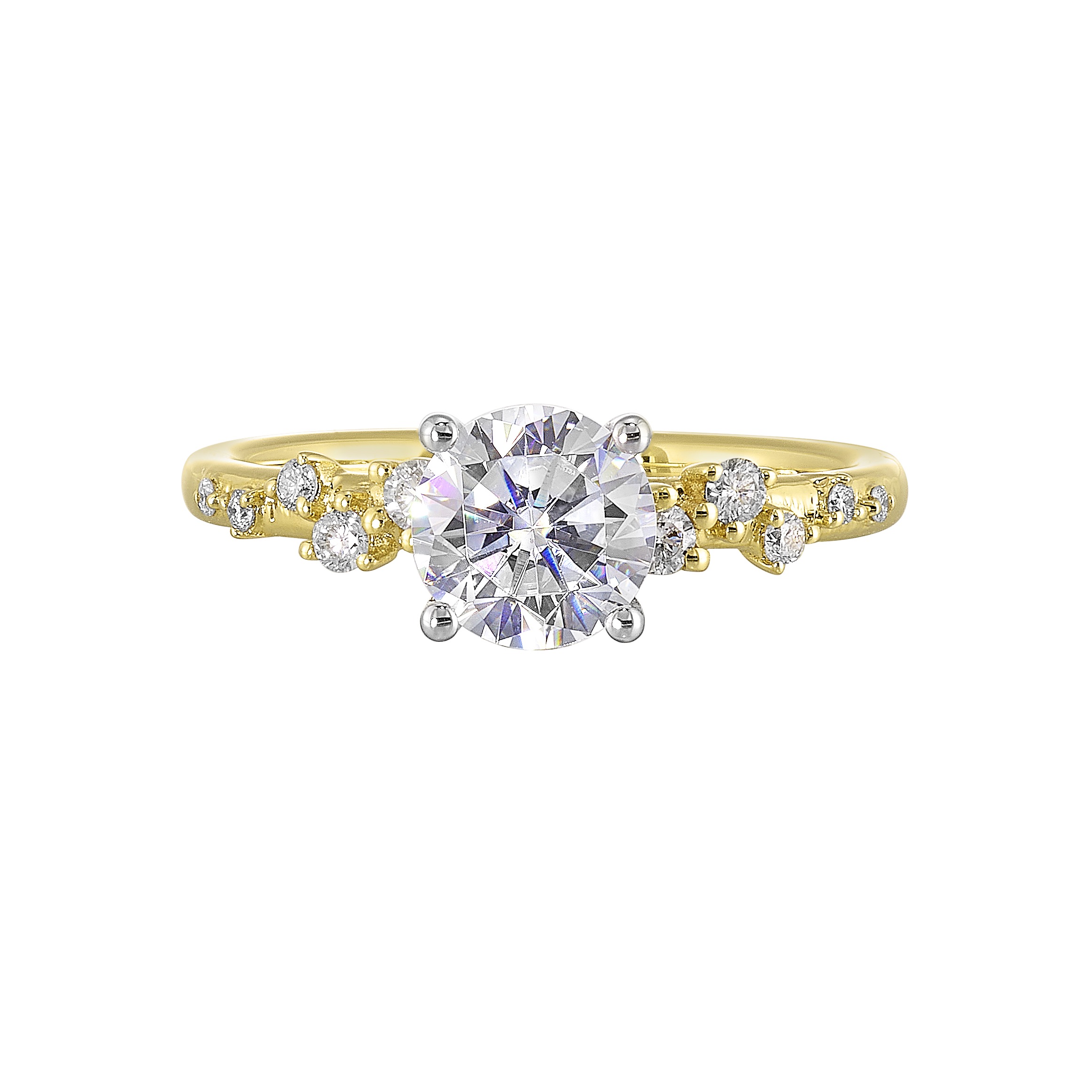 14K WYG 1/5 ct. tw. Diamond Nature Inspired Engagement Ring. Semi Mount for 1 ct. tw. Round Center.