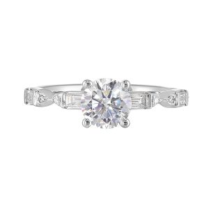 14K WG 1/3 ct. tw. Diamond Engagement Ring. Semi Mount for 1 ct. tw. Round Center.