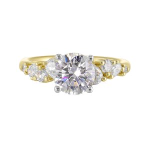 14K WYG 1/2 ct. tw. Diamond Nature Inspired Engagement Ring. Semi Mount for 1 1/2 ct. tw. Round Center.