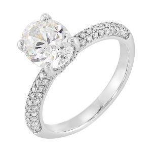 14K WG 3/8 ct. tw. Diamond Hidden Halo Engagement Ring. Semi Mount for 2 ct. tw. Oval Center.