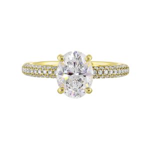 14K YG 3/8 ct. tw. Diamond Hidden Halo Engagement Ring. Semi Mount for 2 ct. tw. Oval Center.