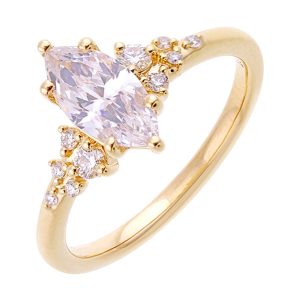 14K YG 1/6 ct. tw. Diamond Nature Inspired Engagement Ring. Semi Mount for 2 ct. tw. Marquise Center.