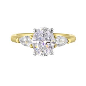 14K WYG 1/2 ct. tw. Diamond Three Stone Engagement Ring. Semi Mount for 2 ct. tw. Oval Center.