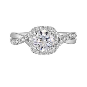 14K WG 1/4 ct. tw. Diamond Halo Engagement Ring. Semi Mount for 1 ct. tw. Round Center.
