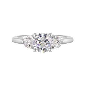 14K WG 1/2 ct. tw. Diamond Three Stone Engagement Ring. Semi Mount for 1 ct. tw. Round Center.