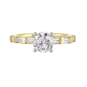 14K WYG 1/2 ct. tw. Diamond Hidden Halo Accent Engagement Ring. Semi Mount for 1 ct. tw. Round Center.