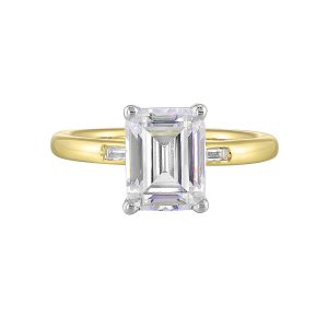 14K WYG 1/15 ct. tw. Diamond Engagement Ring. Semi Mount for 2 ct. tw. Emerald Cut Center.