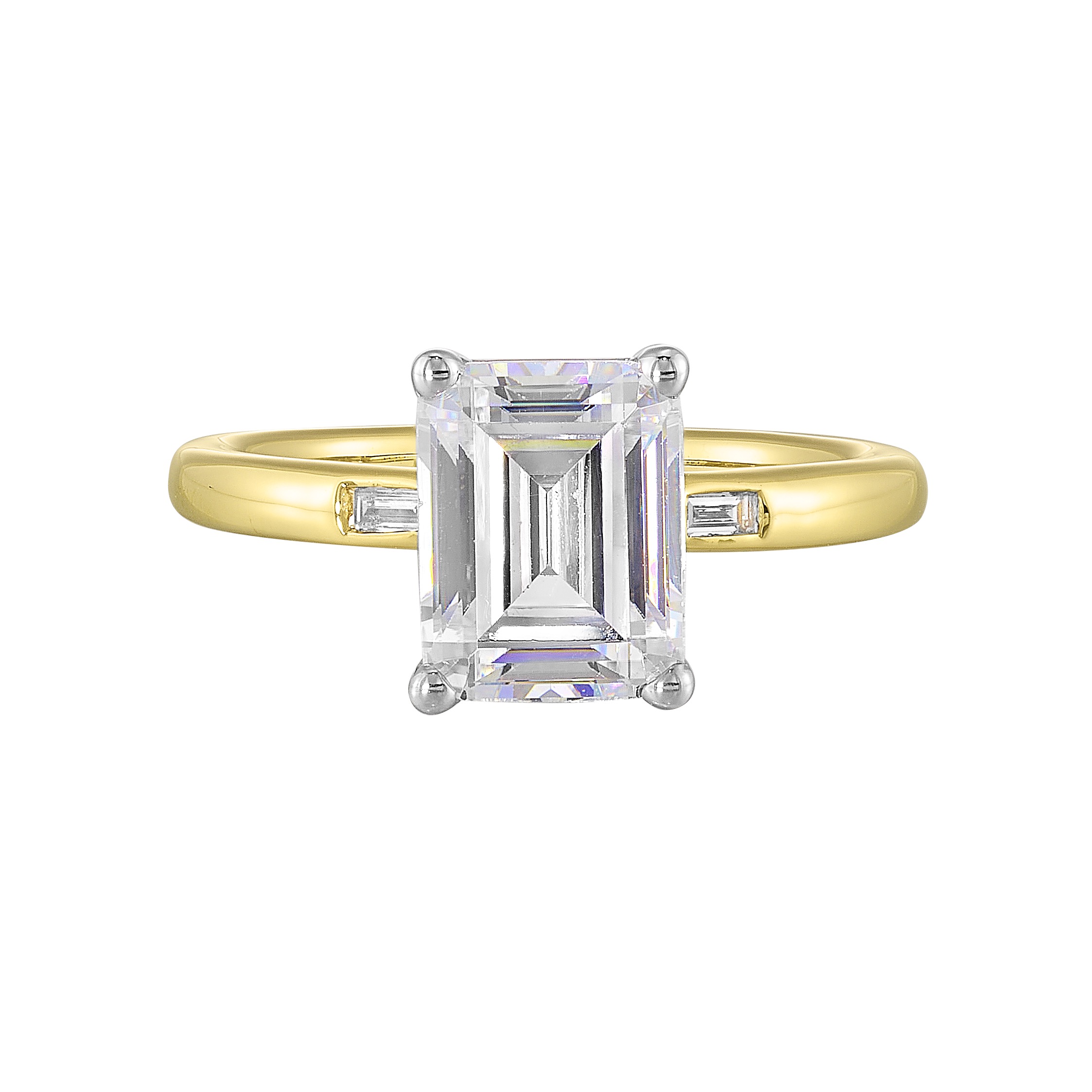 14K WYG 1/15 ct. tw. Diamond Engagement Ring. Semi Mount for 2 ct. tw. Emerald Cut Center.