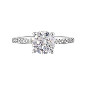 14K WG 1/5 ct. tw. Diamond Hidden Halo Accent Engagement Ring. Semi Mount for 1 1/2 ct. tw. Round Center.