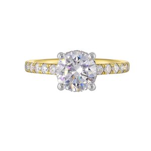 14K WYG 3/8 ct. tw. Diamond Hidden Halo Engagement Ring. Semi Mount for 1 1/2 ct. tw. Round Center.