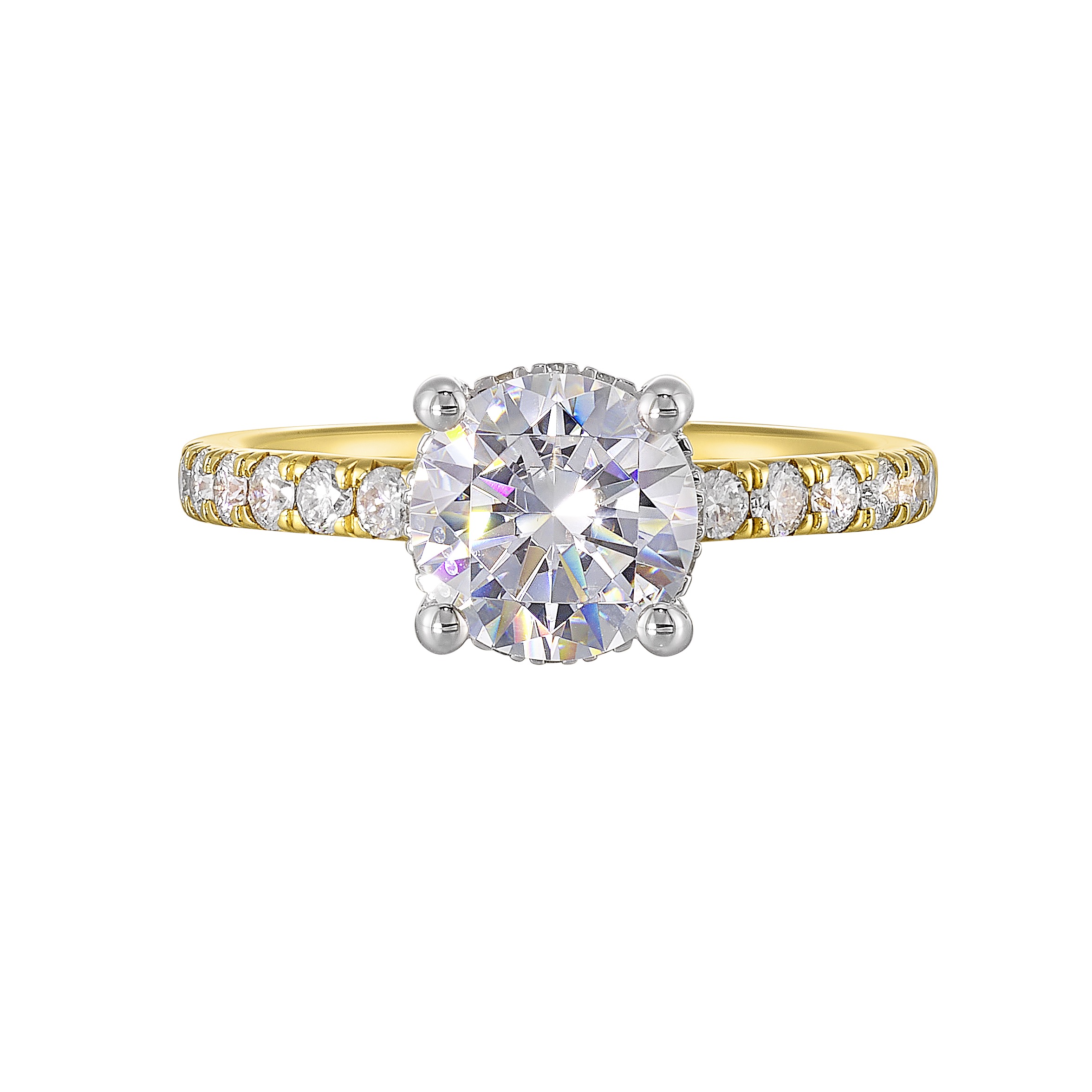 14K WYG 3/8 ct. tw. Diamond Hidden Halo Engagement Ring. Semi Mount for 1 1/2 ct. tw. Round Center.