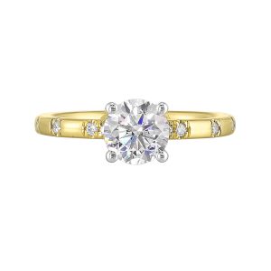 14K WYG 1/12 ct. tw. Diamond Engagement Ring. Semi Mount for 1 ct. tw. Round Center.