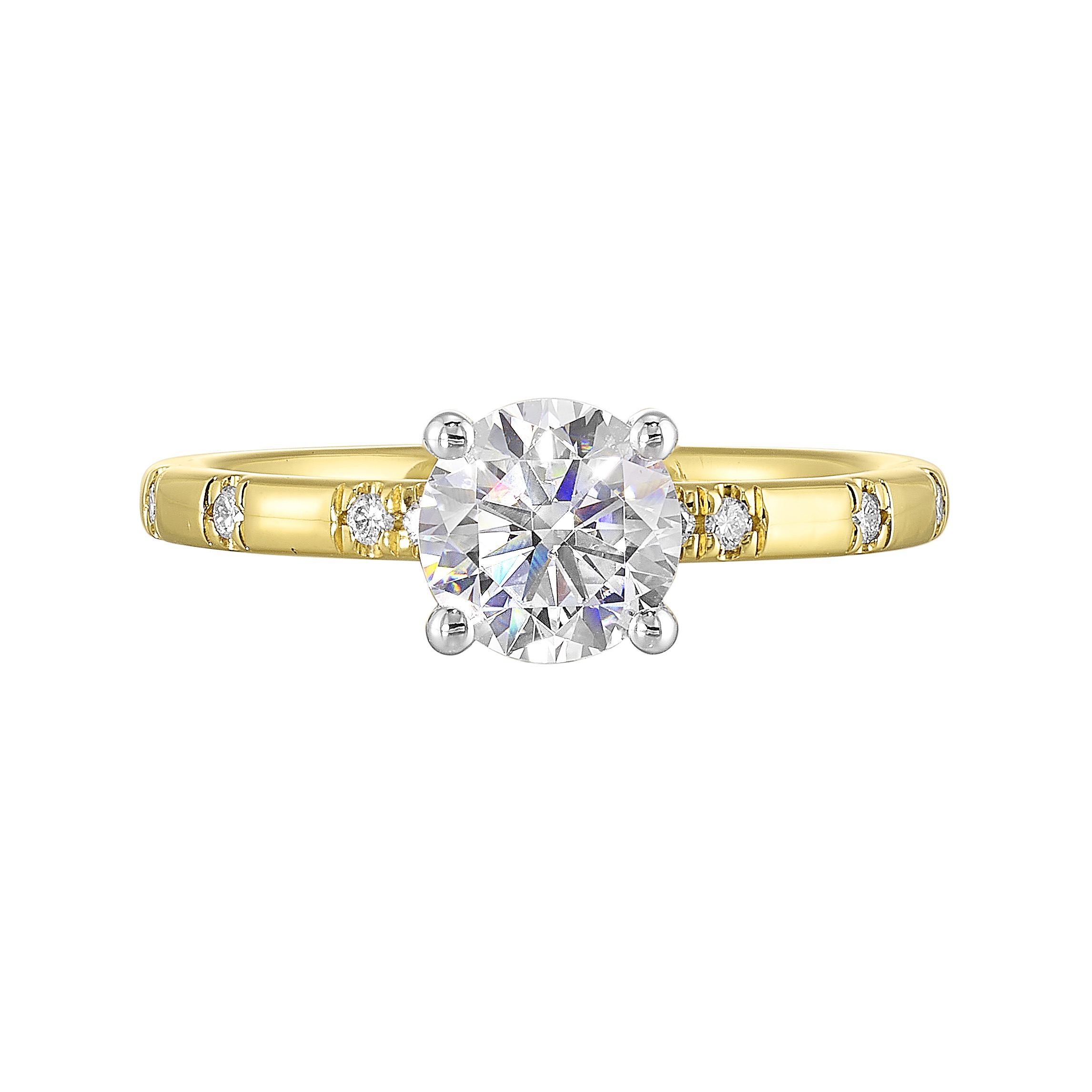 14K WYG 1/12 ct. tw. Diamond Engagement Ring. Semi Mount for 1 ct. tw. Round Center.