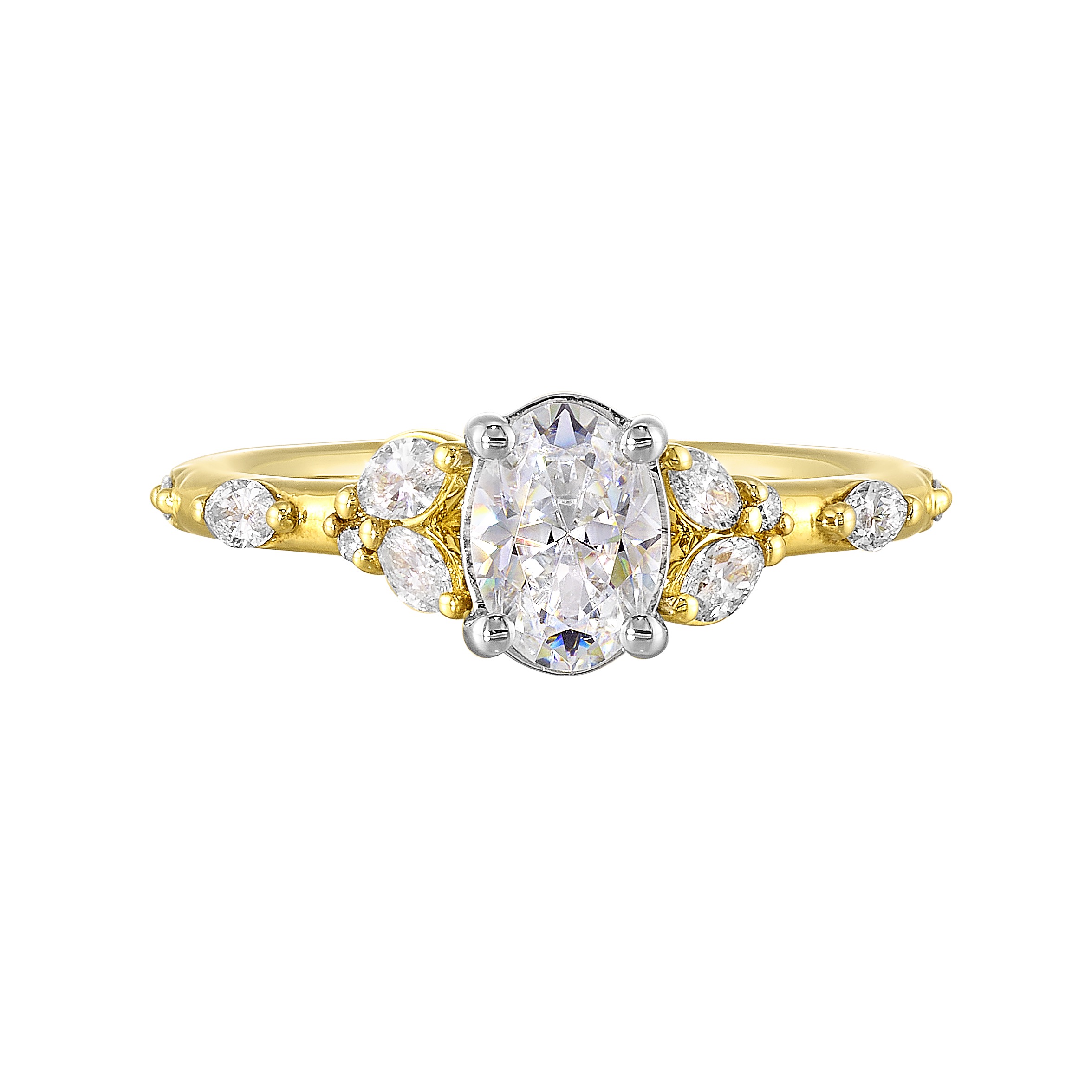 14K WYG 1/3 ct. tw. Diamond Nature Inspired Engagement Ring. Semi Mount for 1 ct. tw. Oval Center.