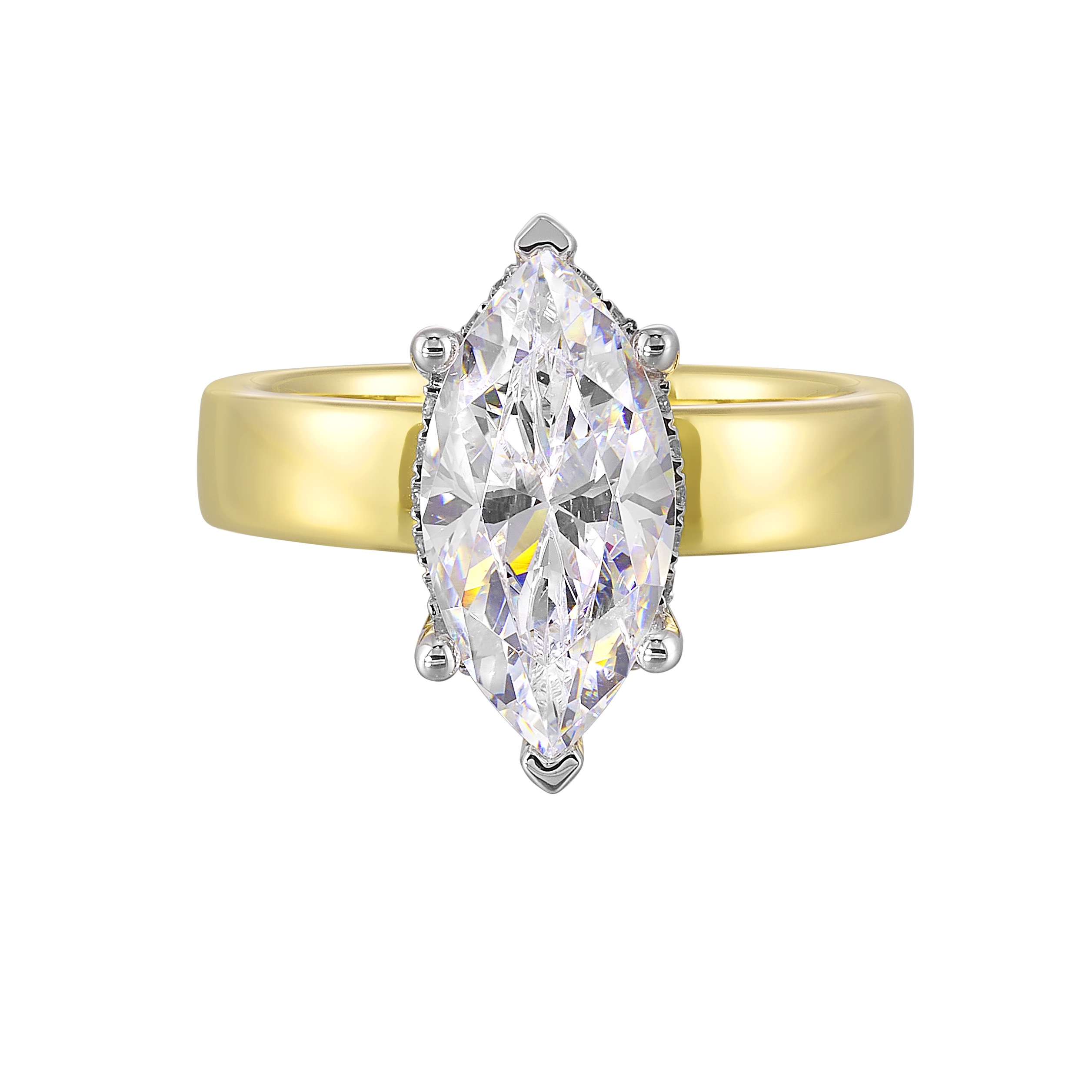 14K WYG 1/10 ct. tw. Diamond Hidden Halo Solitaire Engagement Ring. Semi Mount for 2 1/2 ct. tw. Marquise Center.