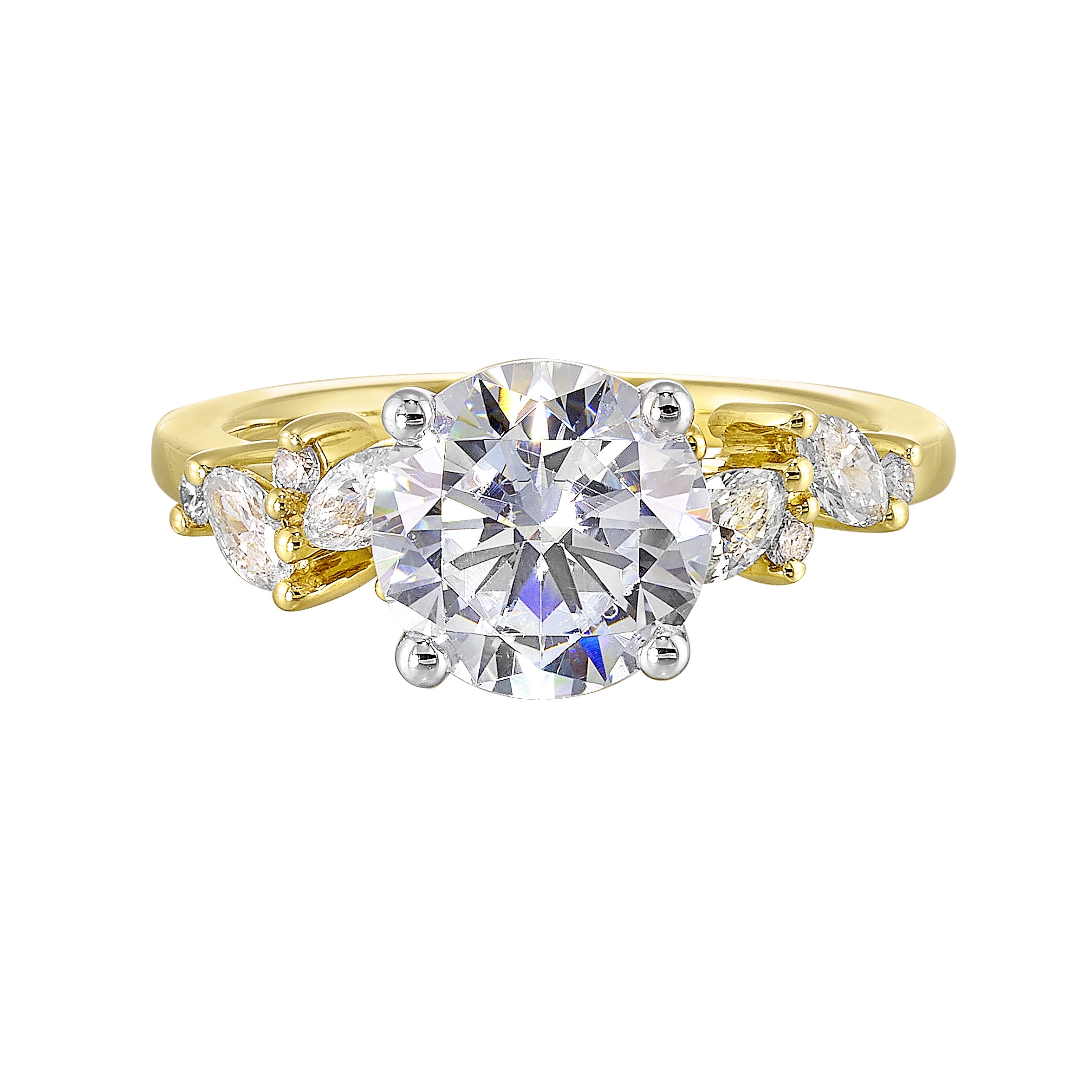 14K WYG 1/2 ct. tw. Diamond Nature Inspired Engagement Ring. Semi Mount for 2 ct. tw. Round Center.